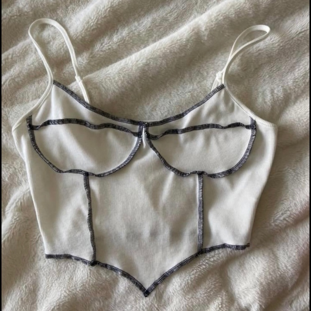 white and black stitch crop tank